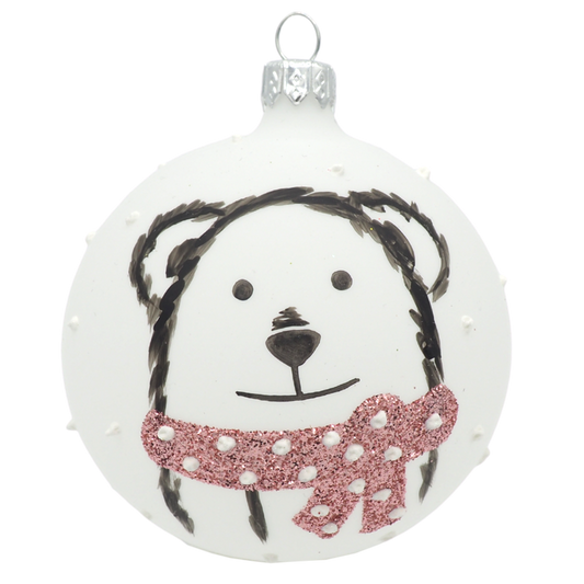 Glass Bauble BEAR white pink 8cm