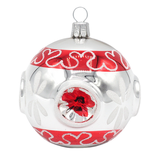 Glass Bauble NOSTALGIE silver red 7cm