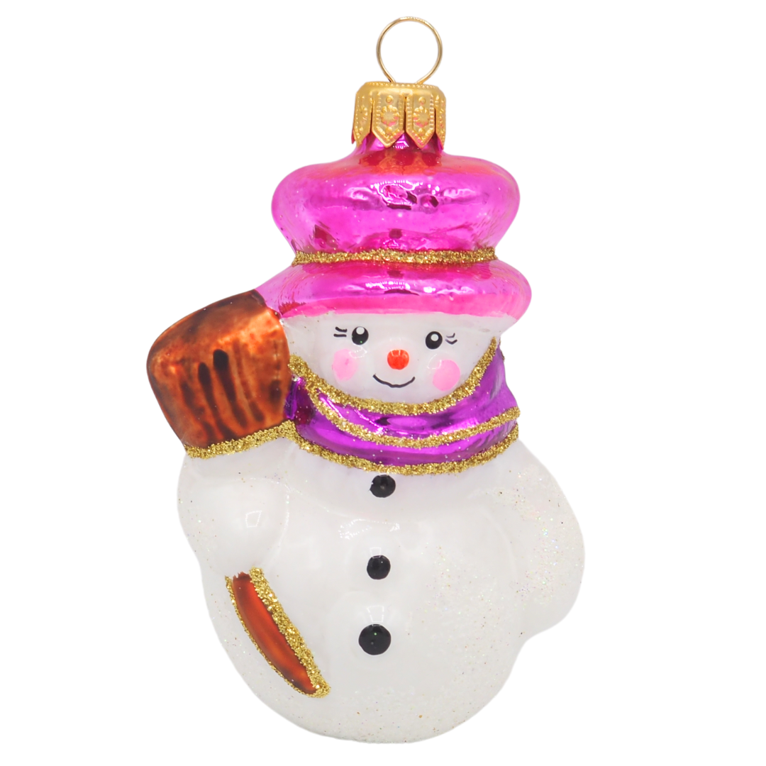 Glass Forms SNOWMAN with Broom