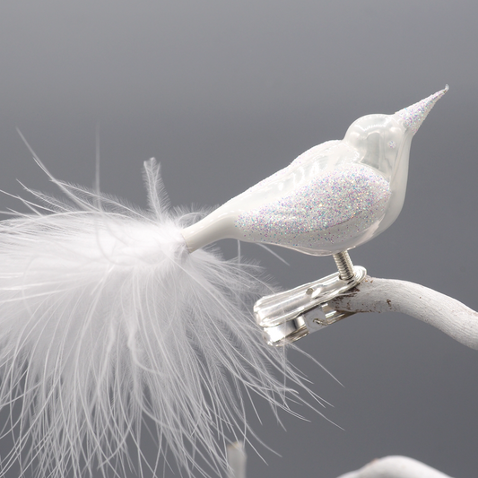 Glass bird small JOY white