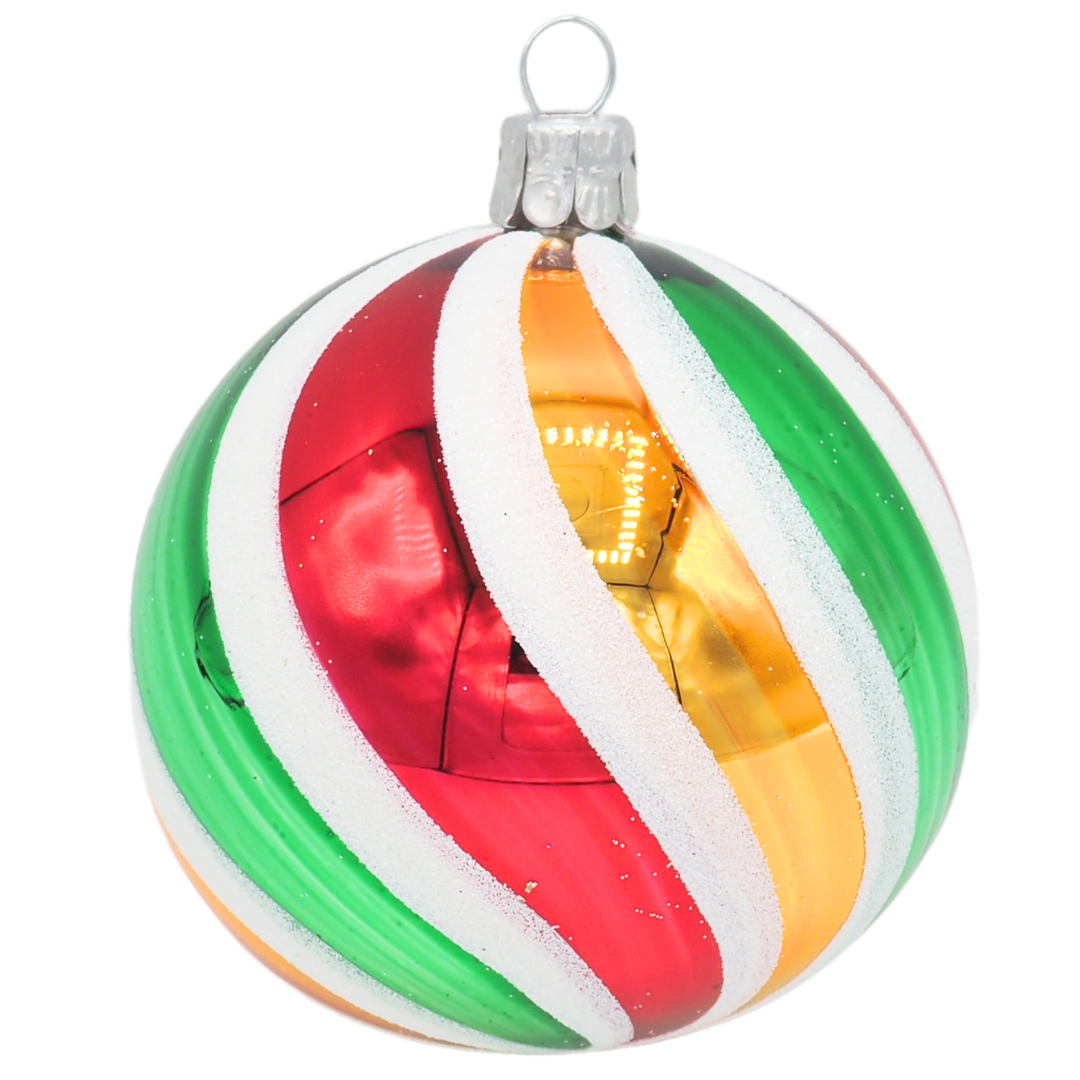 Glass Bauble STRIPES red gold green 8cm