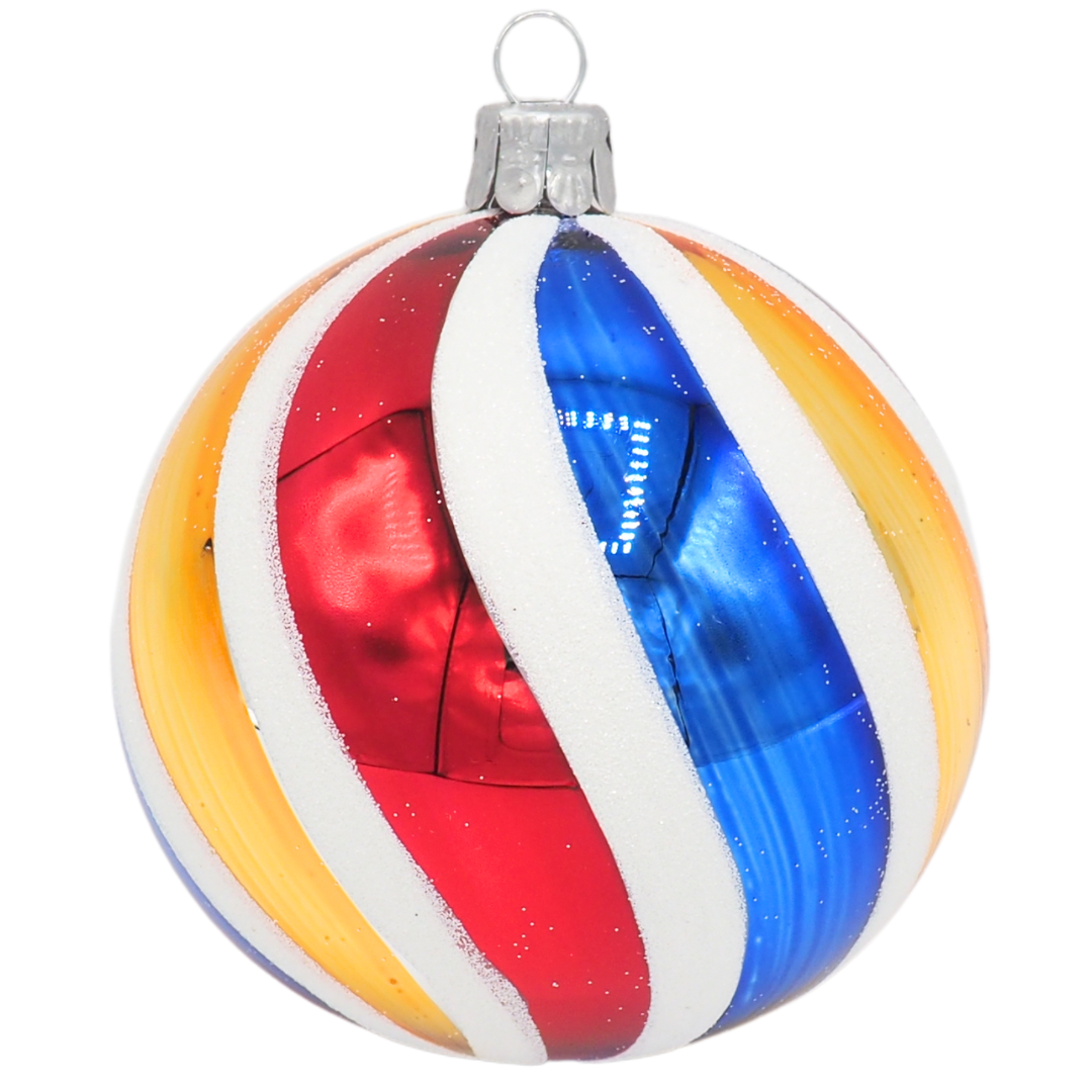 Glass Bauble STRIPES red gold blue 8cm