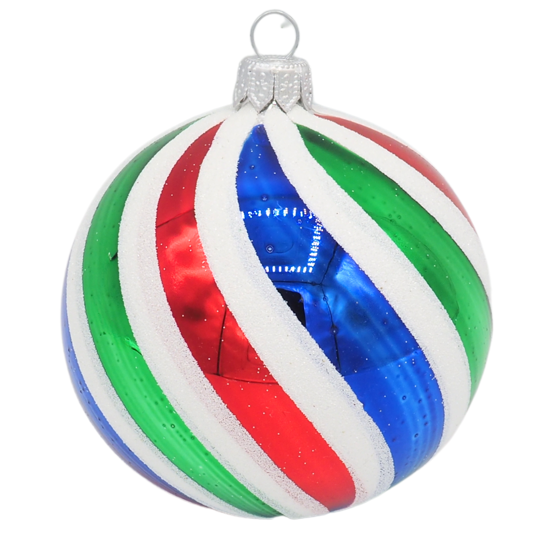 Glass Bauble STRIPES red blue green 8cm