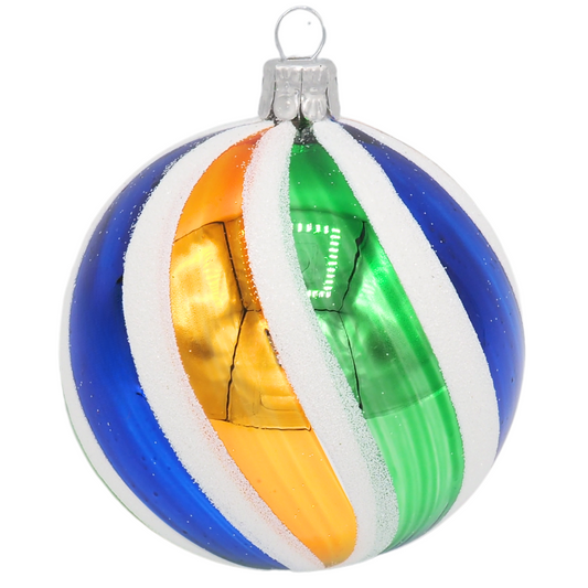 Glass Bauble STRIPES blue gold green 10cm