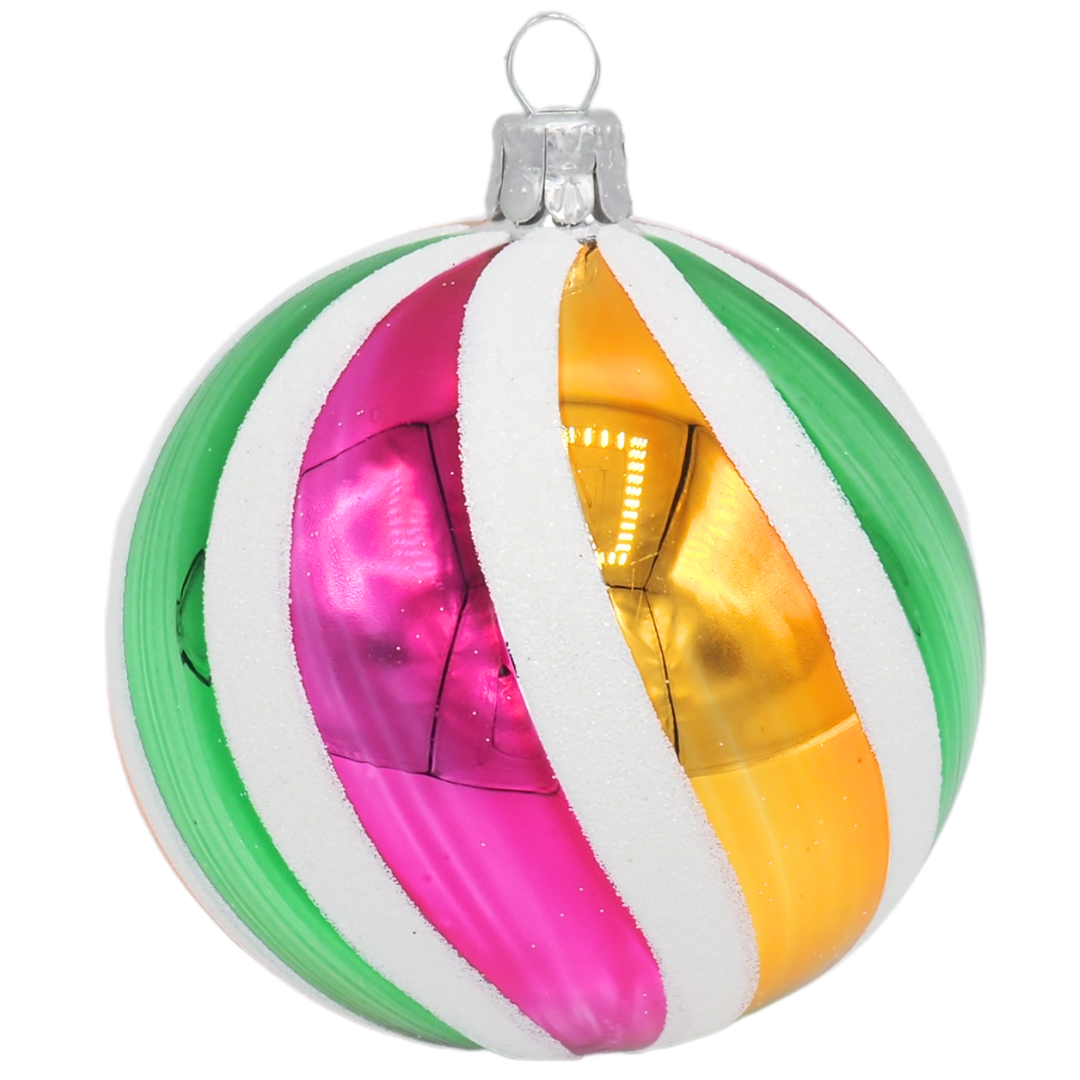 Glass Bauble STRIPES pink gold green 8cm