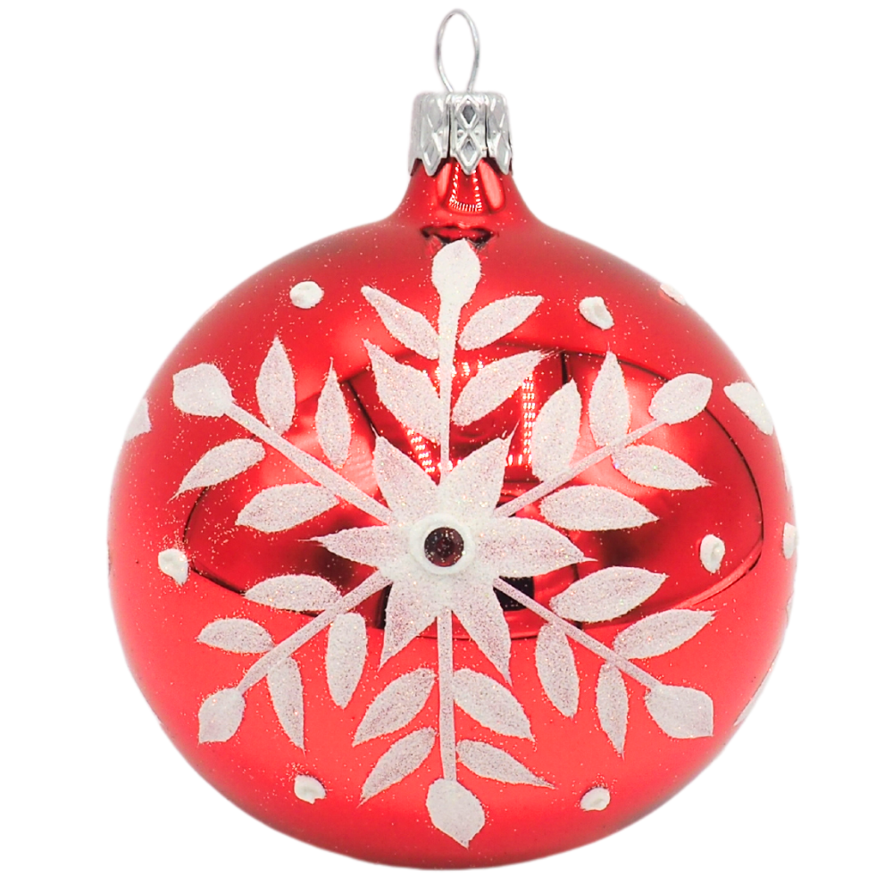 Glass Bauble SNOWFLAKE rot 8cm