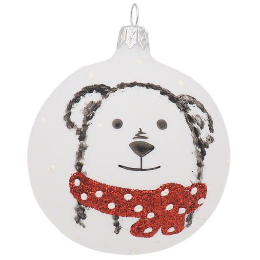 Glass Bauble BEAR white red 8cm