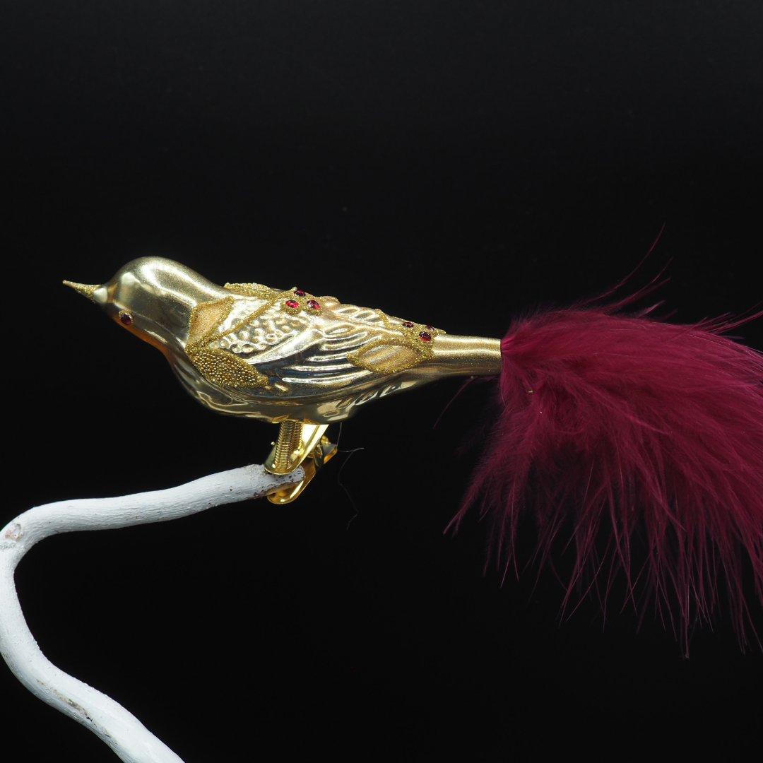 Glass bird LYON gold bordeaux