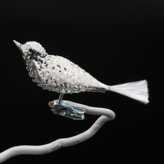 Glass bird GRANNY silver